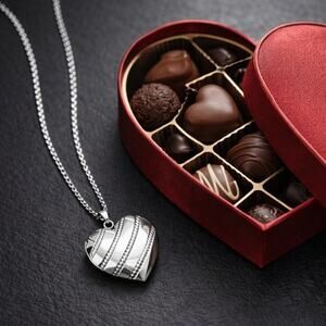 Silver Tone Heart Locket Necklace 22in 925 Silver Chain Valentine's Day Gift